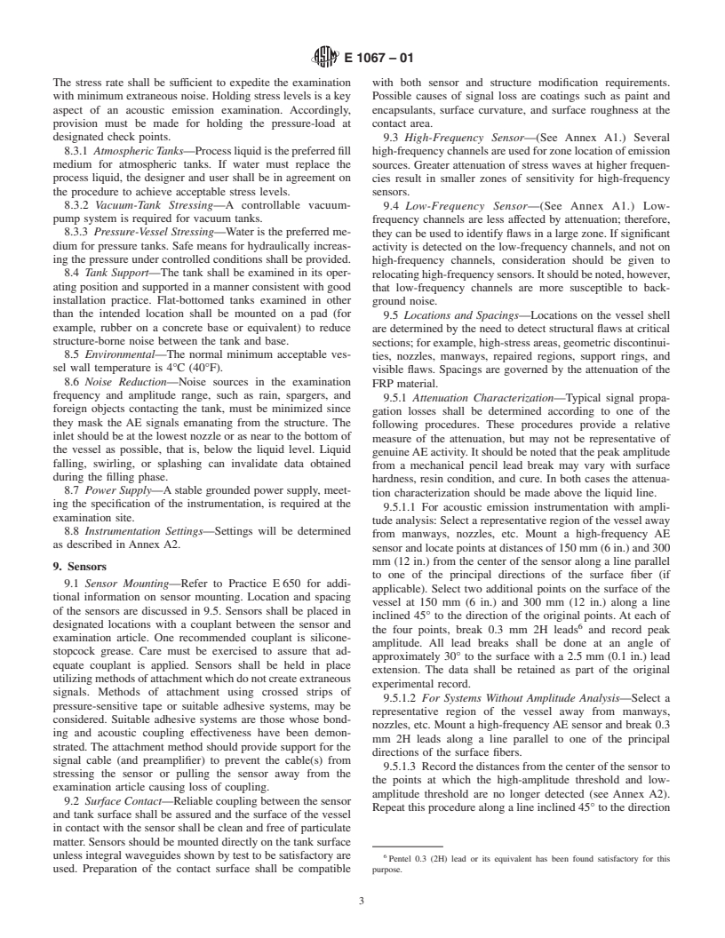 ASTM E1067-01 - Standard Practice for Acoustic Emission Examination of Fiberglass Reinforced Plastic Resin (FRP) Tanks/Vessels