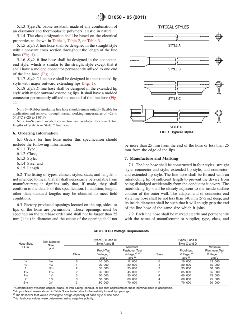 ASTM D1050-05(2011) - Standard Specification for  Rubber Insulating Line Hose