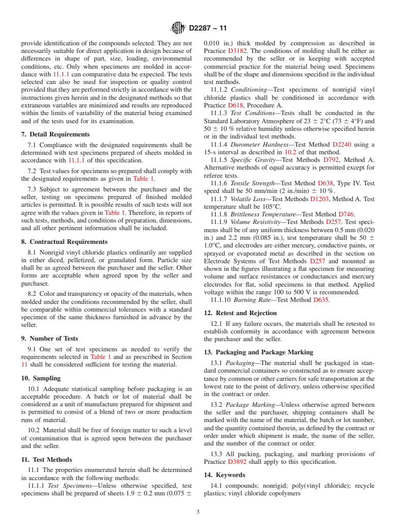 ASTM D2287-11 - Standard Specification for  Nonrigid Vinyl Chloride Polymer and Copolymer Molding and Extrusion Compounds