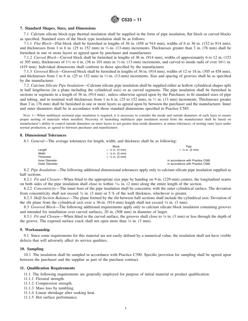 REDLINE ASTM C533-11 - Standard Specification for  Calcium Silicate Block and Pipe Thermal Insulation