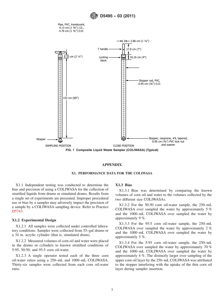 ASTM D5495-03(2011) - Standard Practice for Sampling With a Composite Liquid Waste Sampler (COLIWASA)