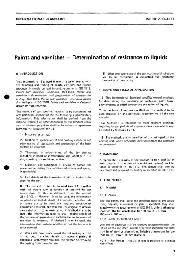 ISO 2812:1974 - Paints and varnishes -- Determination of resistance to liquids