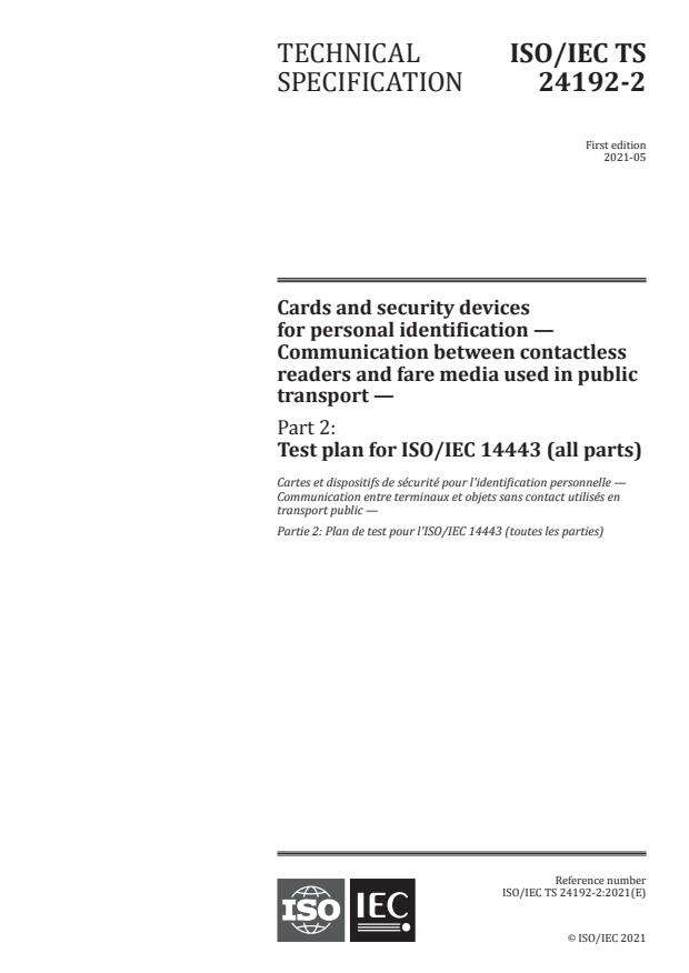 ISO/IEC TS 24192-2:2021 - Cards and security devices for personal identification -- Communication between contactless readers and fare media used in public transport