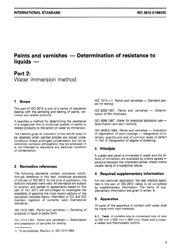 ISO 2812-2:1993 - Paints and varnishes -- Determination of resistance to liquids