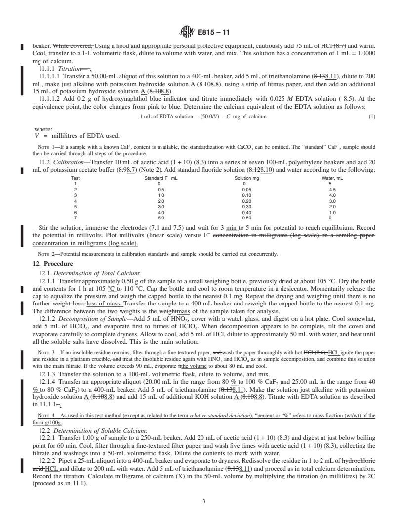 REDLINE ASTM E815-11 - Standard Test Method for  Determination of Calcium Fluoride in Fluorspar by Complexometric Titrimetry