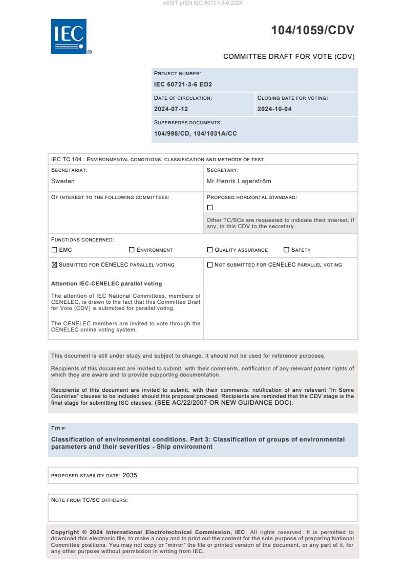 prEN IEC 60721-3-6:2024 - BARVE