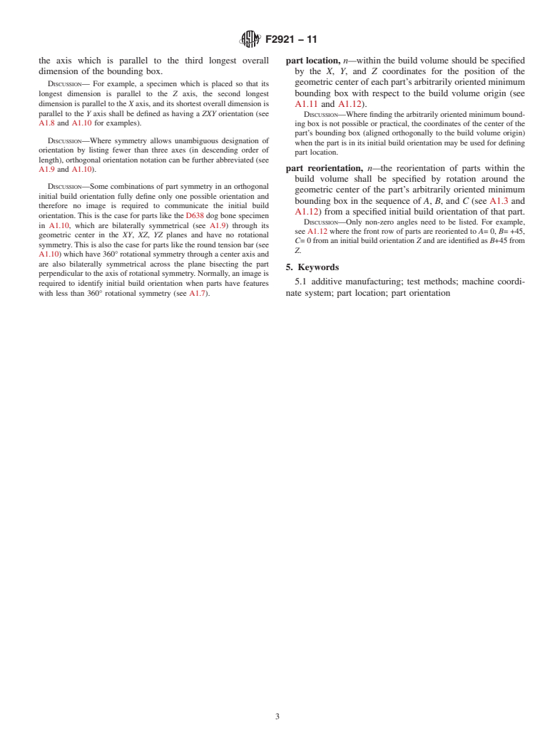 ASTM F2921-11 - Standard Terminology for Additive Manufacturing<char: emdash>Coordinate Systems and Test Methodologies