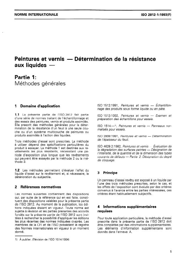 ISO 2812-1:1993 - Peintures et vernis -- Détermination de la résistance aux liquides