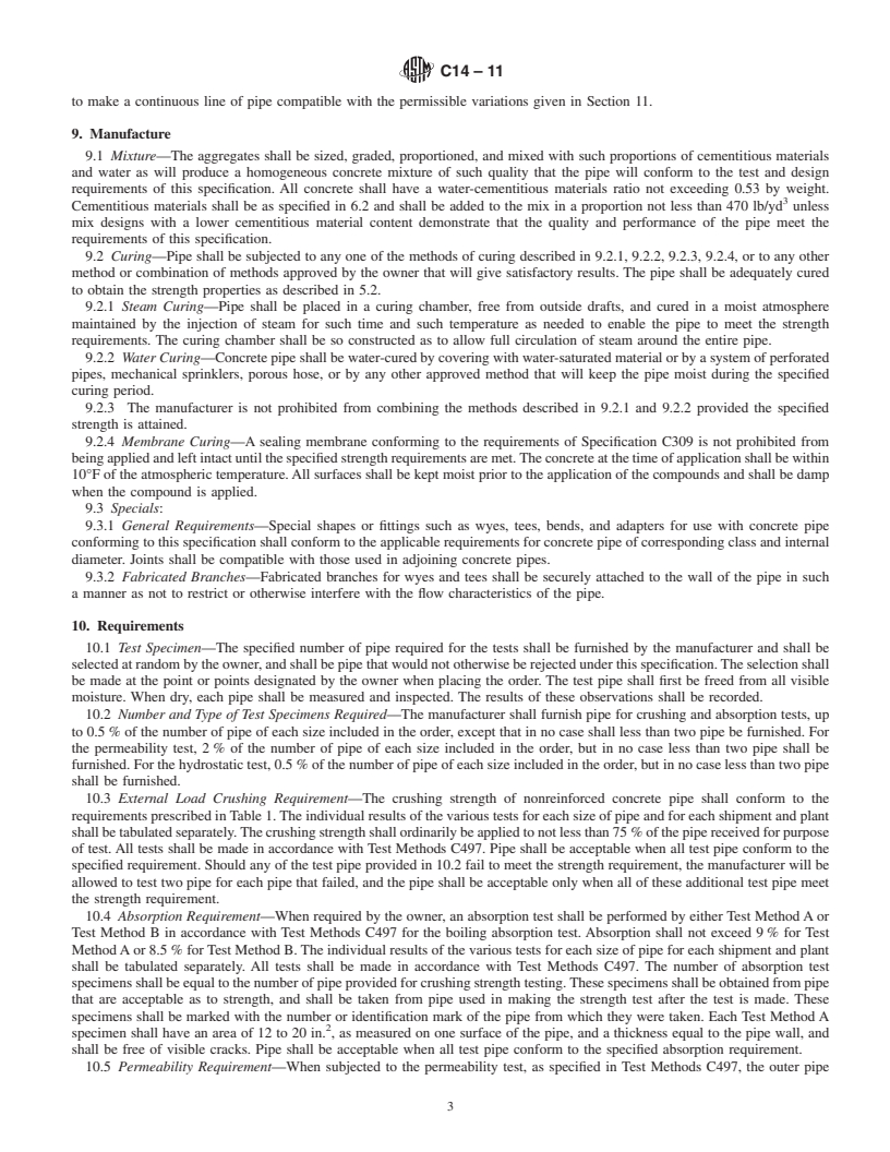 REDLINE ASTM C14-11 - Standard Specification for  Nonreinforced Concrete Sewer, Storm Drain, and Culvert Pipe