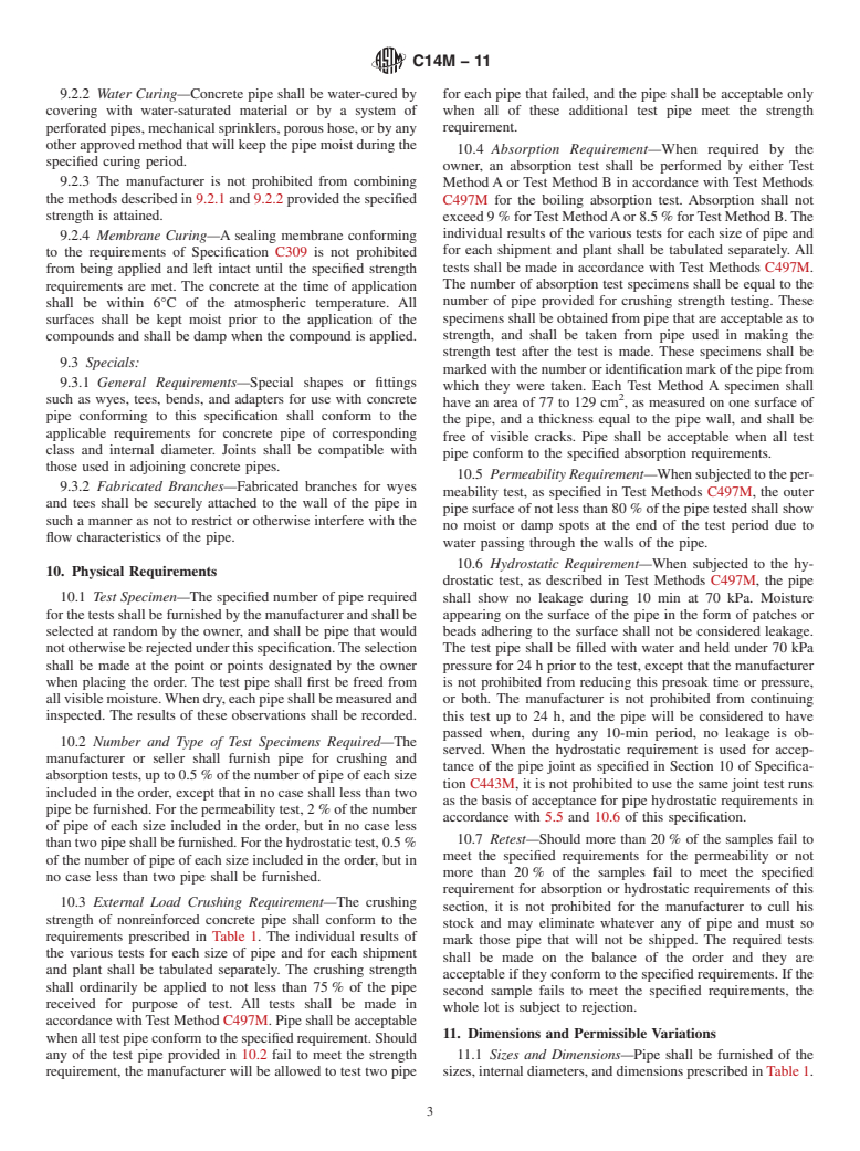 ASTM C14M-11 - Standard Specification for  Nonreinforced Concrete Sewer, Storm Drain, and Culvert Pipe (Metric)