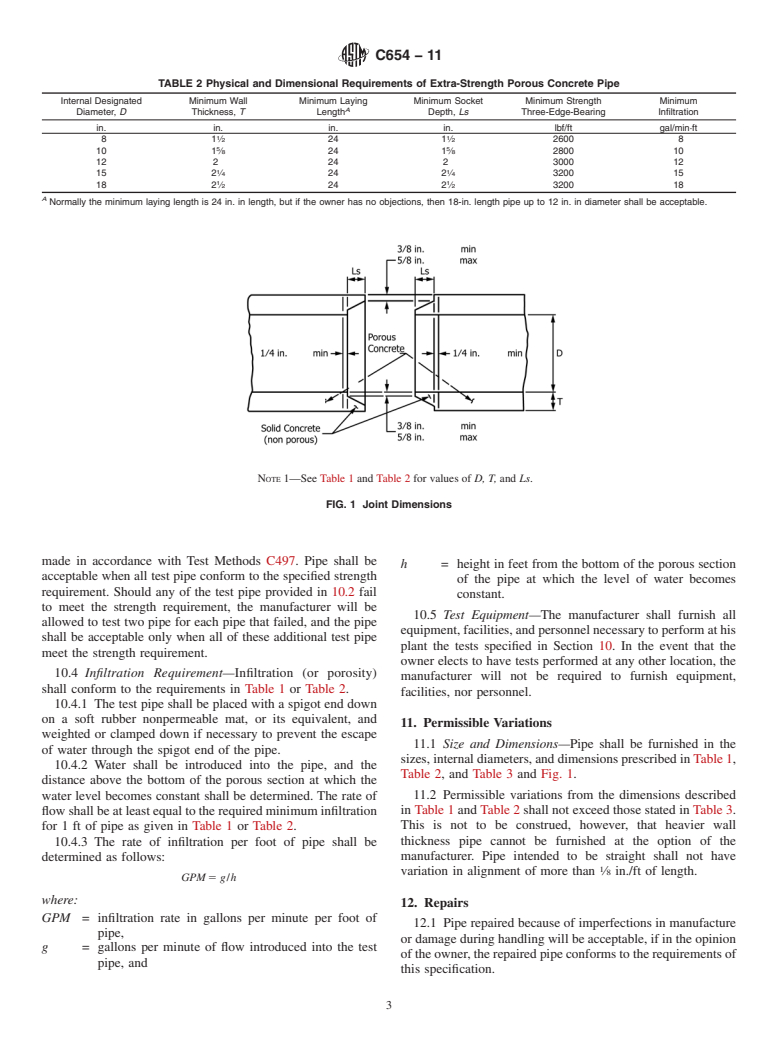 ASTM C654-11 - Standard Specification for  Porous Concrete Pipe