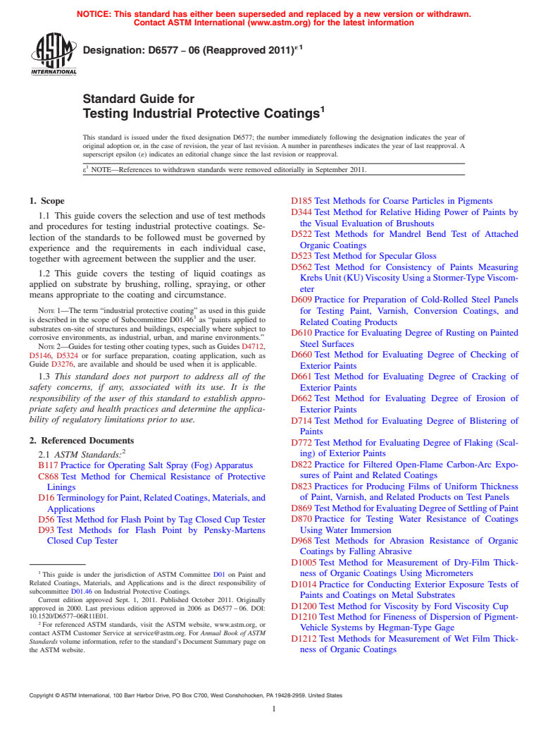 ASTM D6577-06(2011)e1 - Standard Guide for Testing Industrial Protective Coatings