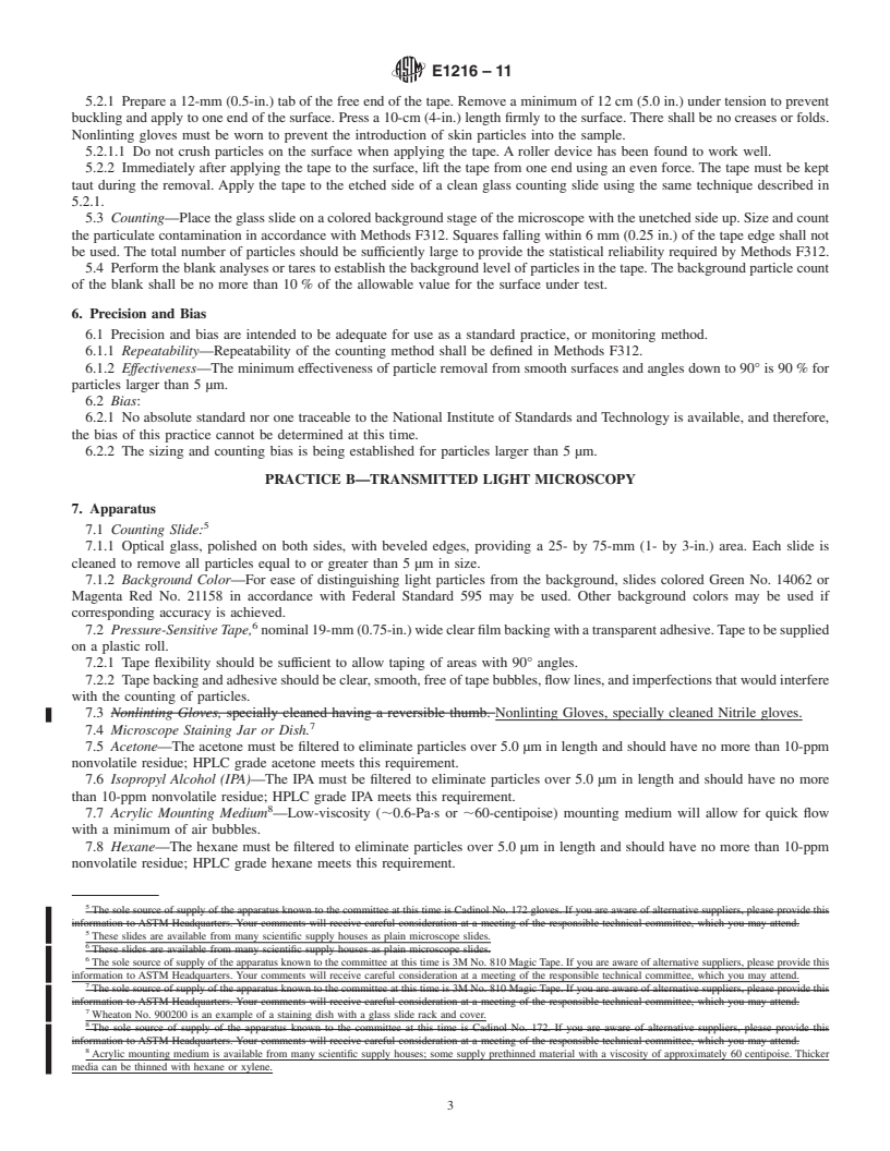 REDLINE ASTM E1216-11 - Standard Practice for Sampling for Particulate Contamination by Tape Lift