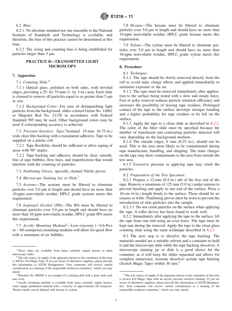 ASTM E1216-11 - Standard Practice for Sampling for Particulate Contamination by Tape Lift