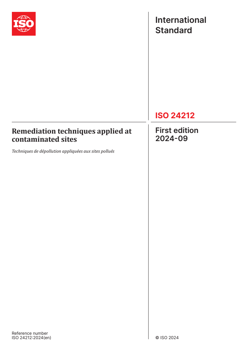 ISO 24212:2024 - Remediation techniques applied at contaminated sites
Released:20. 09. 2024