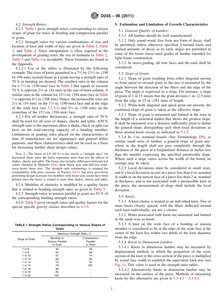 ASTM D245-06(2011) - Standard Practice for Establishing Structural Grades and Related Allowable Properties for Visually Graded Lumber