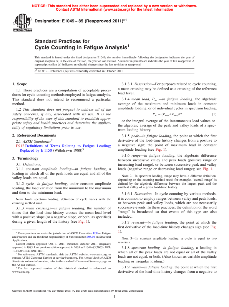 ASTM E1049-85(2011)e1 - Standard Practices for  Cycle Counting in Fatigue Analysis