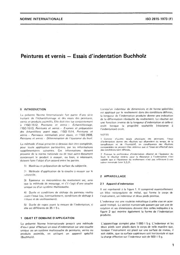 ISO 2815:1973 - Peintures et vernis -- Essais d'indentation Buchholz