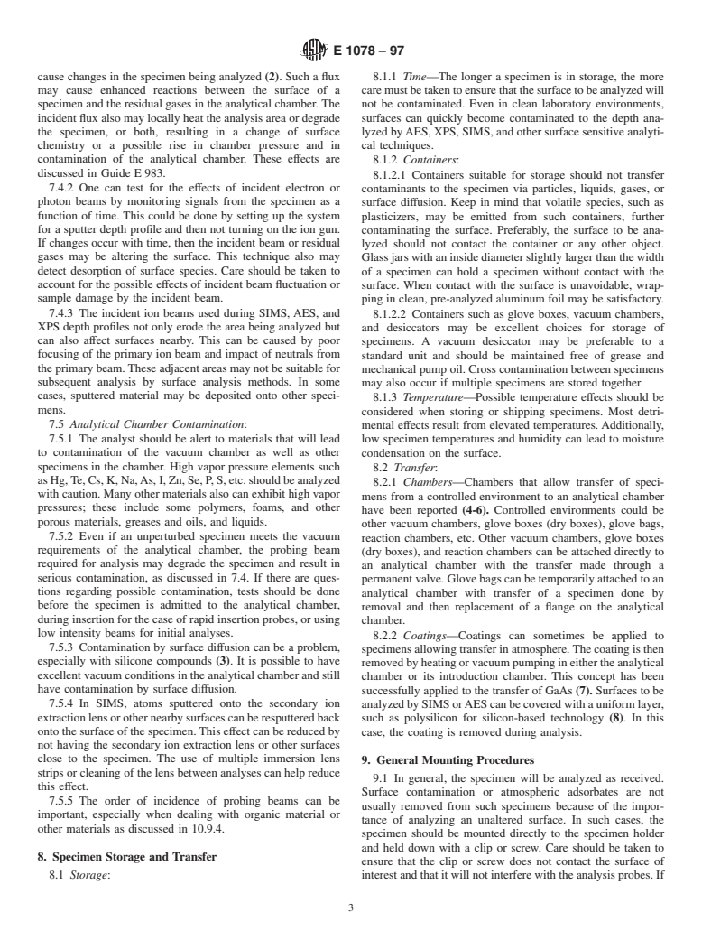 ASTM E1078-97 - Standard Guide for Procedures for Specimen Preparation and Mounting in Surface Analysis