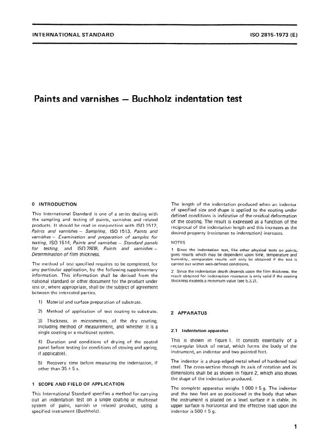 ISO 2815:1973 - Paints and varnishes -- Buchholz indentation test