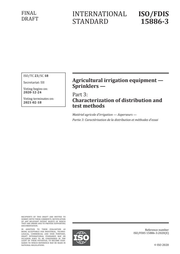 ISO/FDIS 15886-3:Version 19-dec-2020 - Agricultural irrigation equipment -- Sprinklers