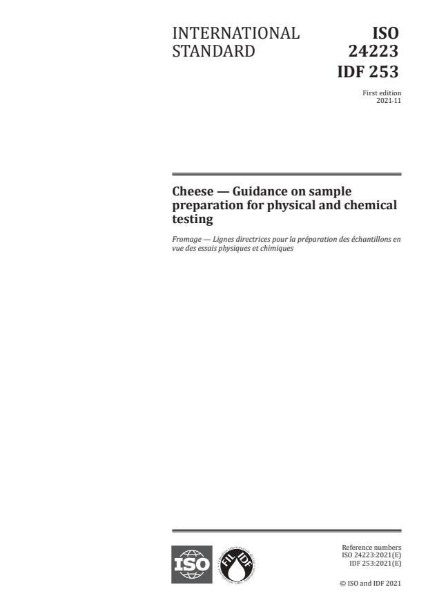 ISO 24223:2021 - Cheese -- Guidance on sample preparation for physical and chemical testing