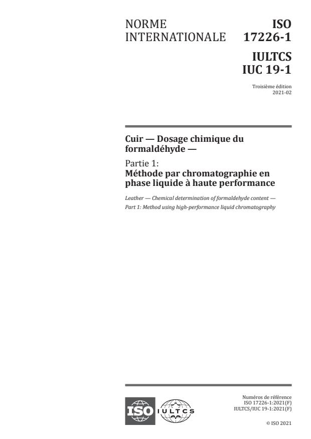 ISO 17226-1:2021 - Cuir -- Dosage chimique du formaldéhyde