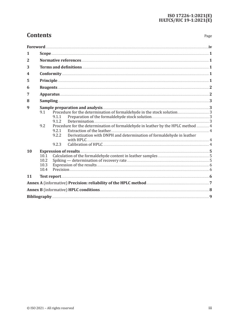 ISO 17226-1:2021 - Leather — Chemical determination of formaldehyde content — Part 1: Method using high-performance liquid chromatography
Released:2/17/2021