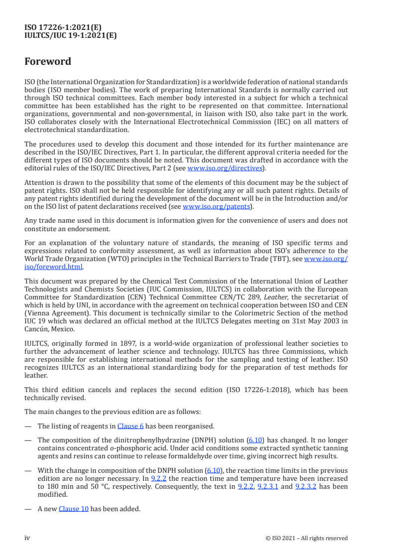 ISO 17226-1:2021 ISO 17226-1:2021 - Leather — Chemical determination of formaldehyde content — Part 1: Method using high-performance liquid chromatography
Released:2/17/2021 - Page 4 preview