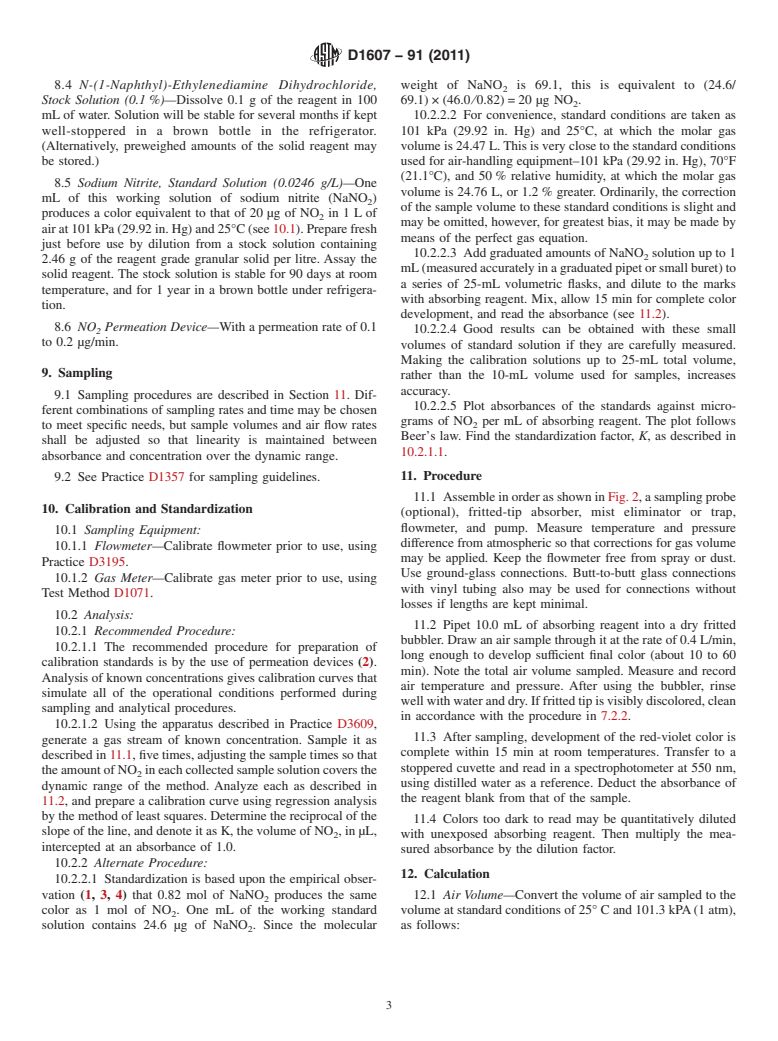 ASTM D1607-91(2011) - Standard Test Method for  Nitrogen Dioxide Content of the Atmosphere (Griess-Saltzman Reaction)