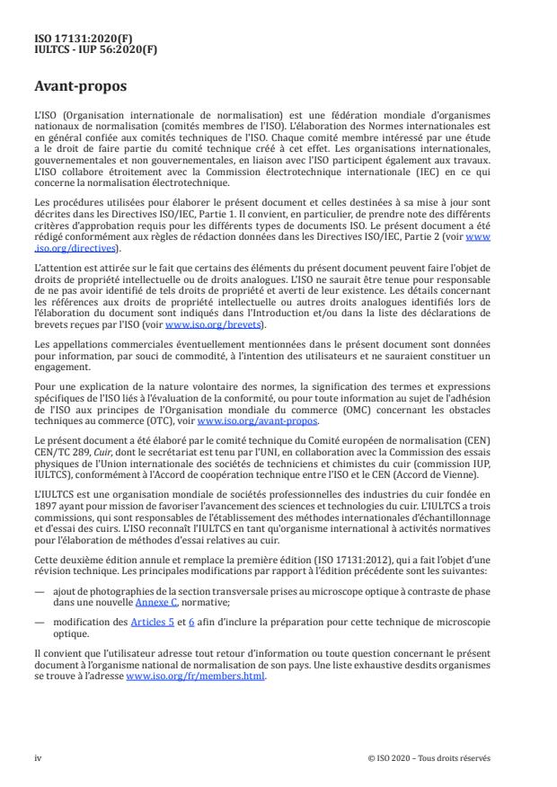 ISO 17131:2020 ISO 17131:2020 - Cuir -- Identification du cuir par microscopie - Page 4 preview