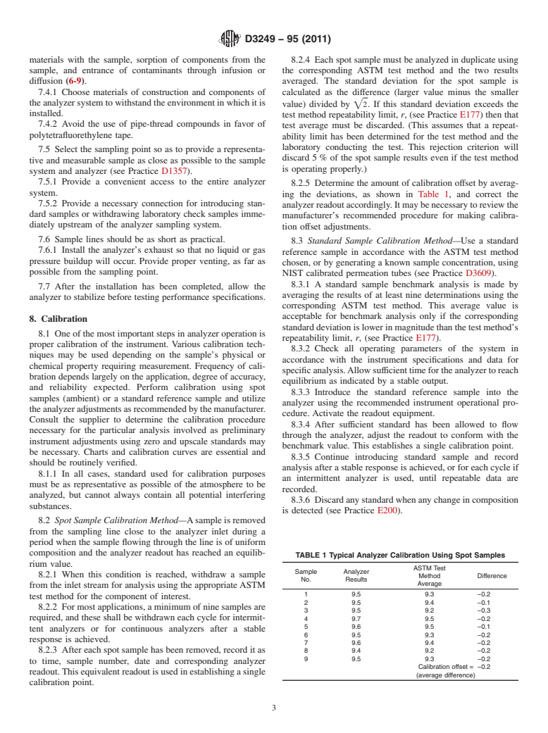 ASTM D3249-95(2011) - Standard Practice for  General Ambient Air Analyzer Procedures