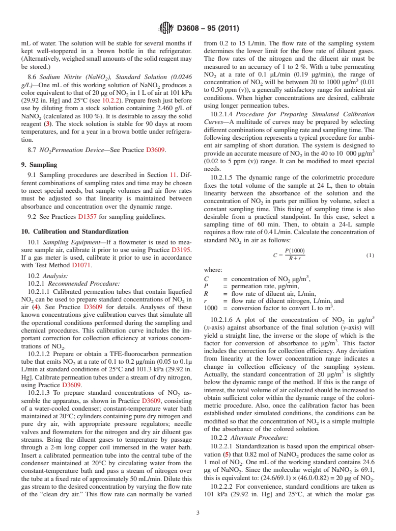 ASTM D3608-95(2011) - Standard Test Method for  Nitrogen Oxides (Combined) Content in the Atmosphere by the Griess-Saltzman Reaction