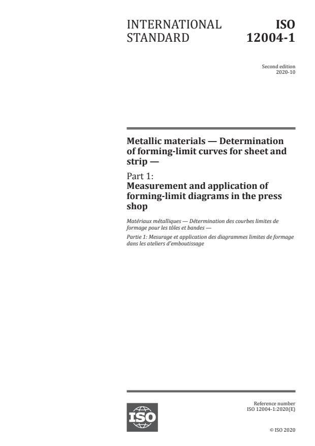 ISO 12004-1:2020 - Metallic materials -- Determination of forming-limit curves for sheet and strip