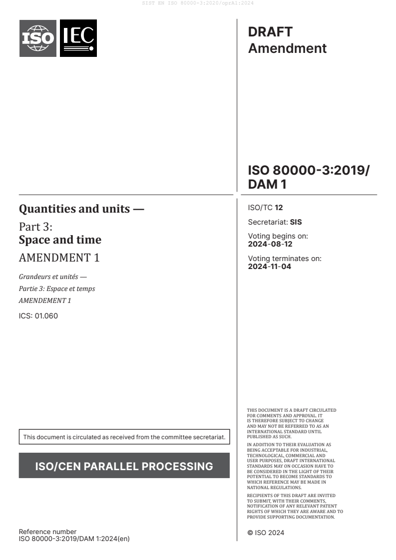 EN ISO 80000-3:2020/oprA1:2024