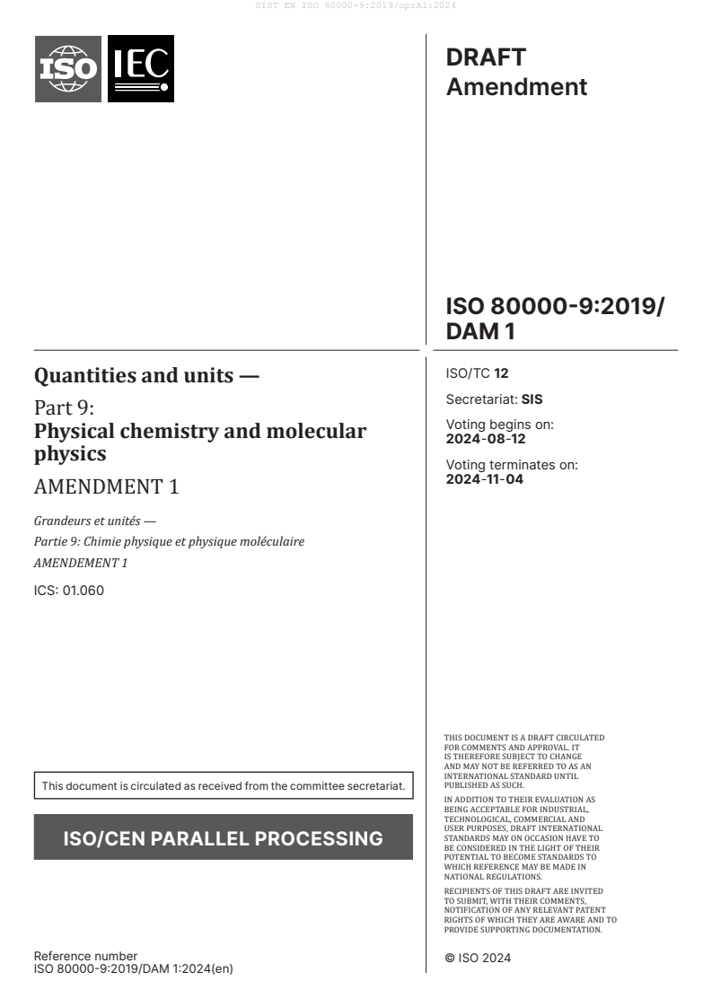 EN ISO 80000-9:2019/oprA1:2024