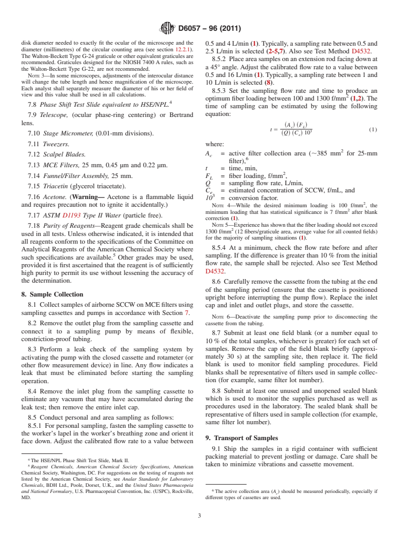 ASTM D6057-96(2011) - Standard Test Method for  Determining Concentration of Airborne Single-Crystal Ceramic Whiskers in the Workplace Environment by Phase Contrast Microscopy (Withdrawn 2020)