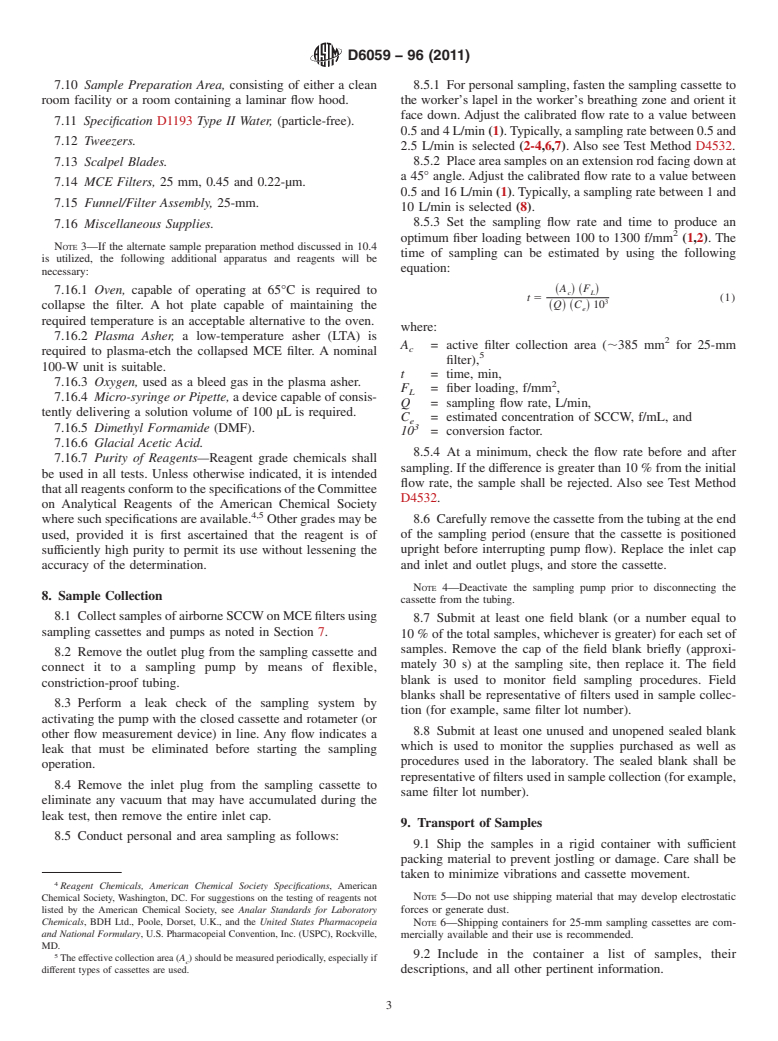 ASTM D6059-96(2011) - Standard Test Method for  Determining Concentration of Airborne Single-Crystal Ceramic Whiskers in the Workplace Environment by Scanning Electron Microscopy (Withdrawn 2020)