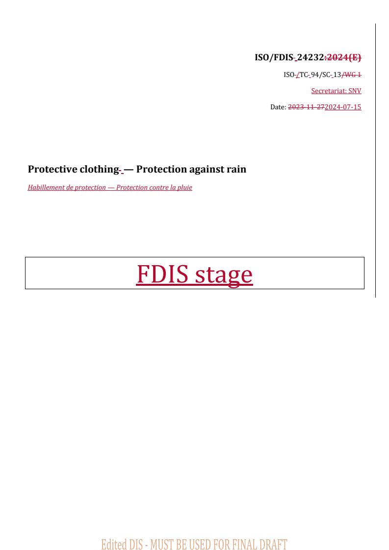 ISO 24232 - Protective clothing — Protection against rain