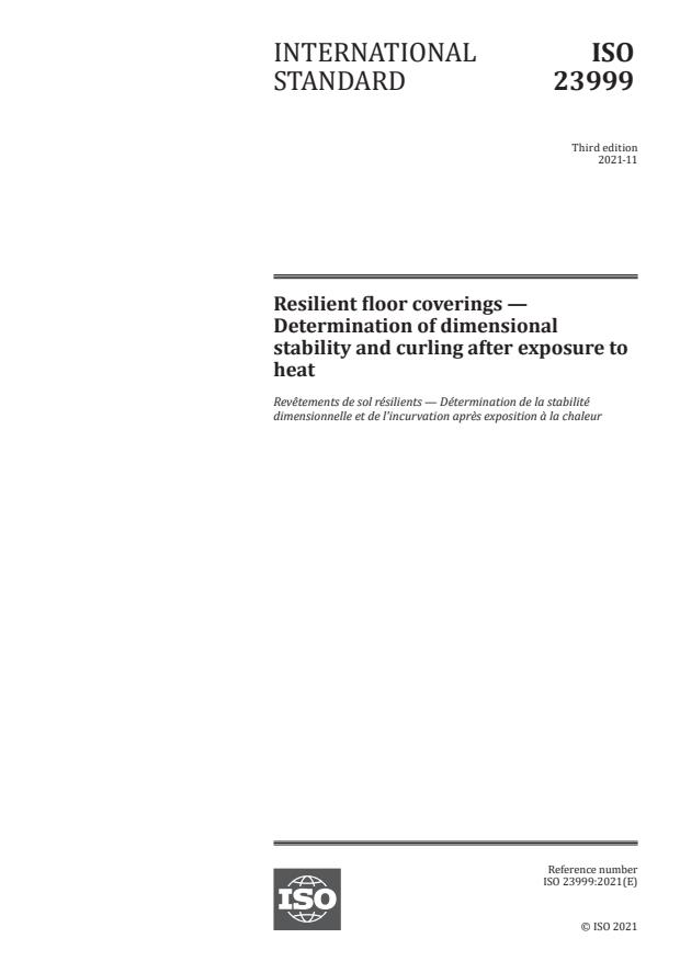 ISO 23999:2021 - Resilient floor coverings -- Determination of dimensional stability and curling after exposure to heat