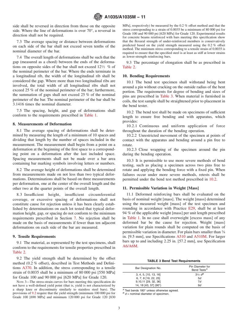 ASTM A1035/A1035M-11 - Standard Specification for Deformed and Plain, Low-carbon, Chromium, Steel Bars for Concrete Reinforcement