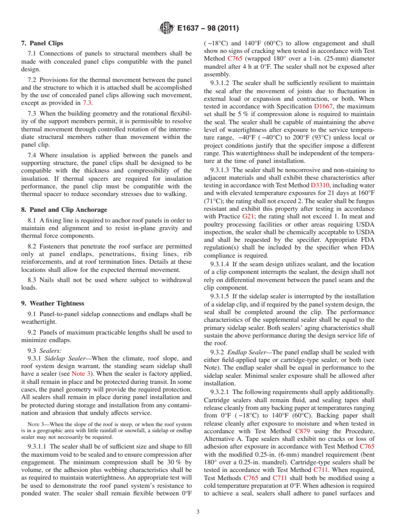 ASTM E1637-98(2011) - Standard Specification for Structural Standing Seam Aluminum Roof Panel Systems