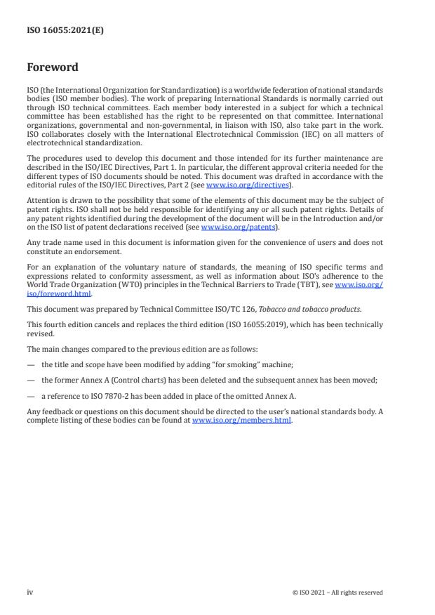 ISO 16055:2021 ISO 16055:2021 - Tobacco and tobacco products -- Monitor test piece for smoking machine -- Requirements and use - Page 4 preview