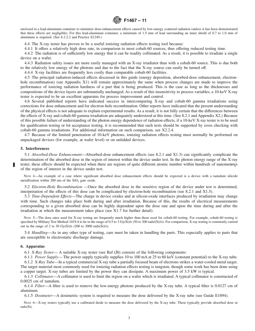 REDLINE ASTM F1467-11 - Standard Guide for Use of an X-Ray Tester (<span class='unicode'>&#x2248;</span>10 keV Photons) in Ionizing Radiation Effects Testing of Semiconductor Devices and Microcircuits