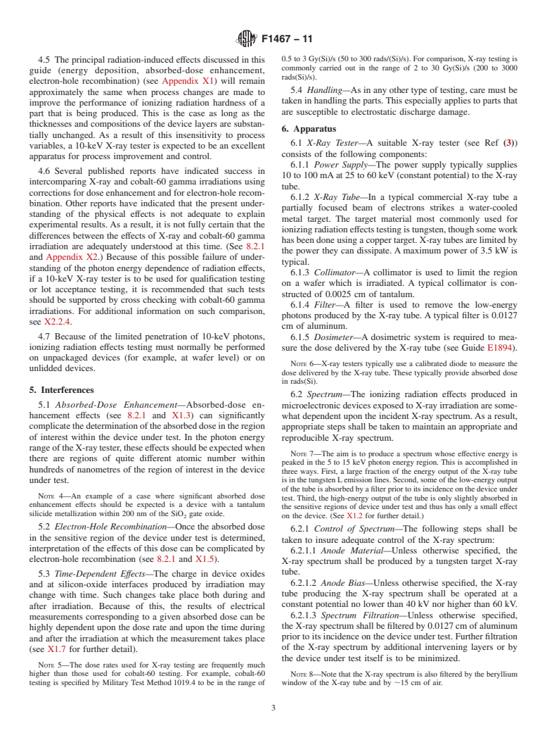 ASTM F1467-11 - Standard Guide for Use of an X-Ray Tester (<span class='unicode'>&#x2248;</span>10 keV Photons) in Ionizing Radiation Effects Testing of Semiconductor Devices and Microcircuits