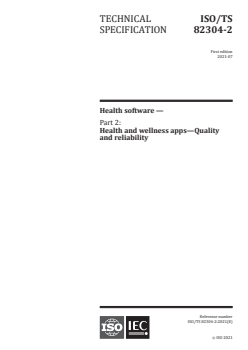 ISO/TS 82304-2:2021 - Health software — Part 2: Health and wellness apps — Quality and reliability
Released:7/30/2021 - Page 1 preview