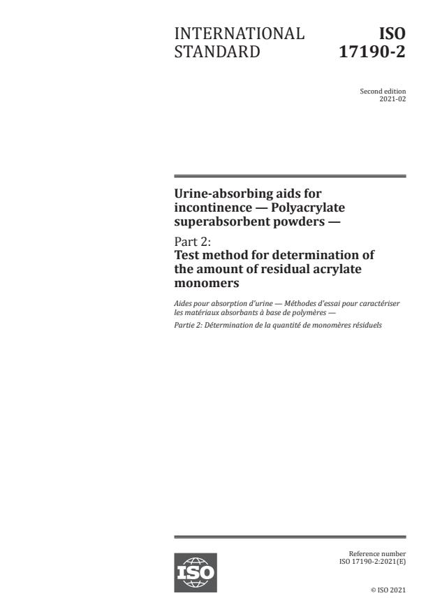 ISO 17190-2:2021 - Urine-absorbing aids for incontinence -- Polyacrylate superabsorbent powders