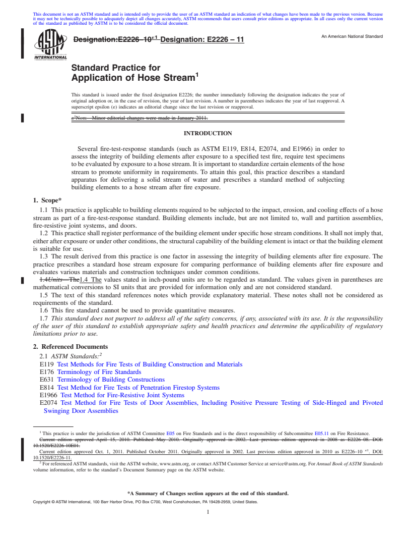 REDLINE ASTM E2226-11 - Standard Practice for Application of Hose Stream