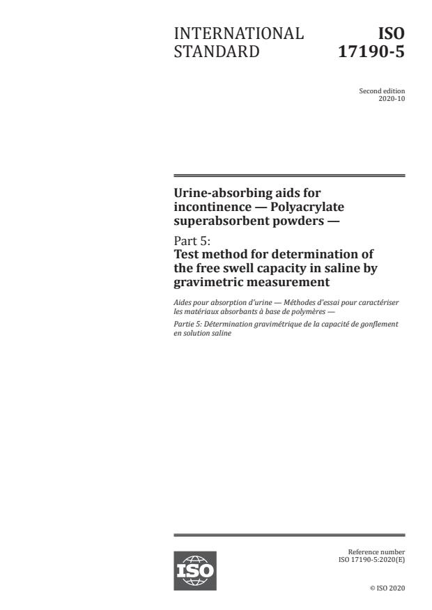 ISO 17190-5:2020 - Urine-absorbing aids for incontinence -- Polyacrylate superabsorbent powders