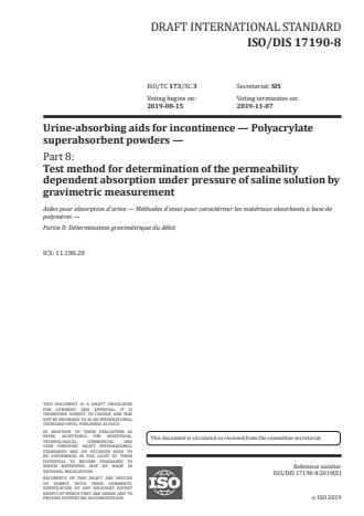 ISO/PRF 17190-8:Version 25-apr-2020 - Urine-absorbing aids for incontinence -- Polyacrylate superabsorbent powders